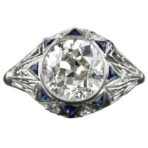 Calibre Sapphire Diamond Art Deco Ring by Lang Antiques http://www.1stdibs.com/jewelry/rings/engagement-rings/calibre-sapphire-diamond-art-deco-ring/id-j_153754/
