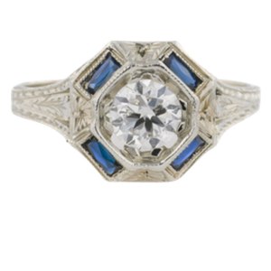 Art Deco 18k Gold Diamond & Sapphire Engagement Ring http://www.rubylane.com/item/561847-a301/Art-Deco-18k-Gold-Diamond-Sapphire