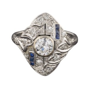 Art Deco Diamond & Sapphire Cocktail or Engagement Ring by Trademark Antiques http://www.rubylane.com/item/561847-A805/Vintage-Art-Deco-Diamond-Sapphire-Cocktail