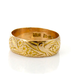 Antique Rose Gold Victorian Engraved Bird Floral Wedding Band Ring by Ageless Heirlooms - https://www.etsy.com/shop/agelessheirlooms